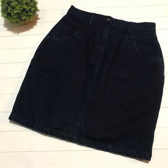 BEST Dark Wash Denim Jean Cotton High Waisted‎ Knee Length Pencil Skirt Medium - Picture 1 of 5